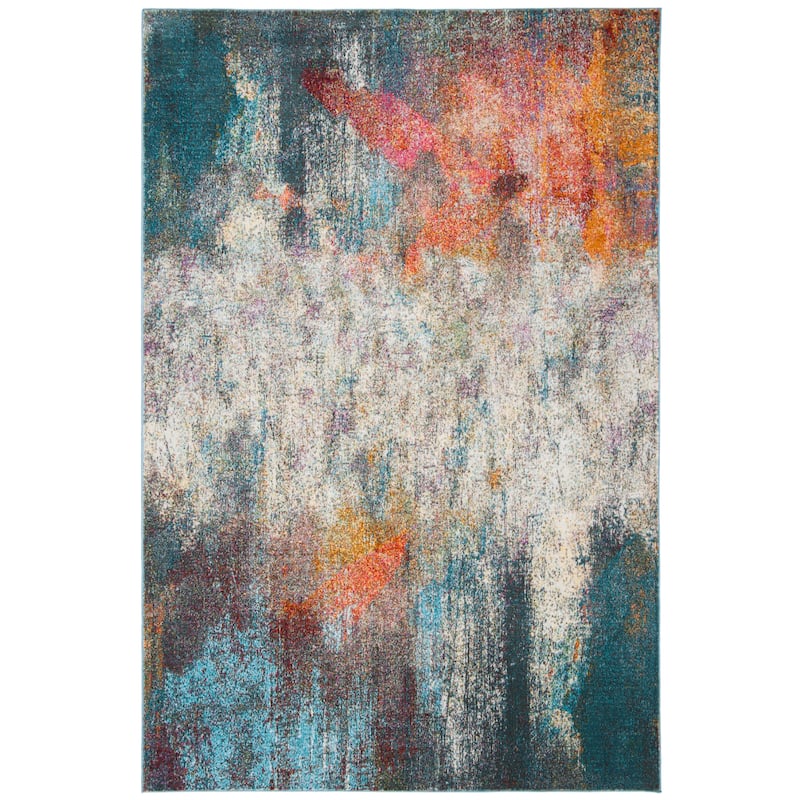 SAFAVIEH Luxor Merilyn Modern Abstract Ivory / Blue Rug - 6'7" x 9'2" - Ivory/Blue