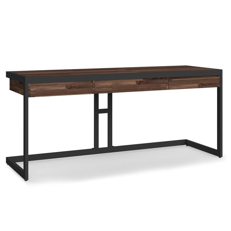 WYNDENHALL Cecilia SOLID ACACIA WOOD Industrial 72 inch Wide Large Desk in Rustic Natural Aged Brown