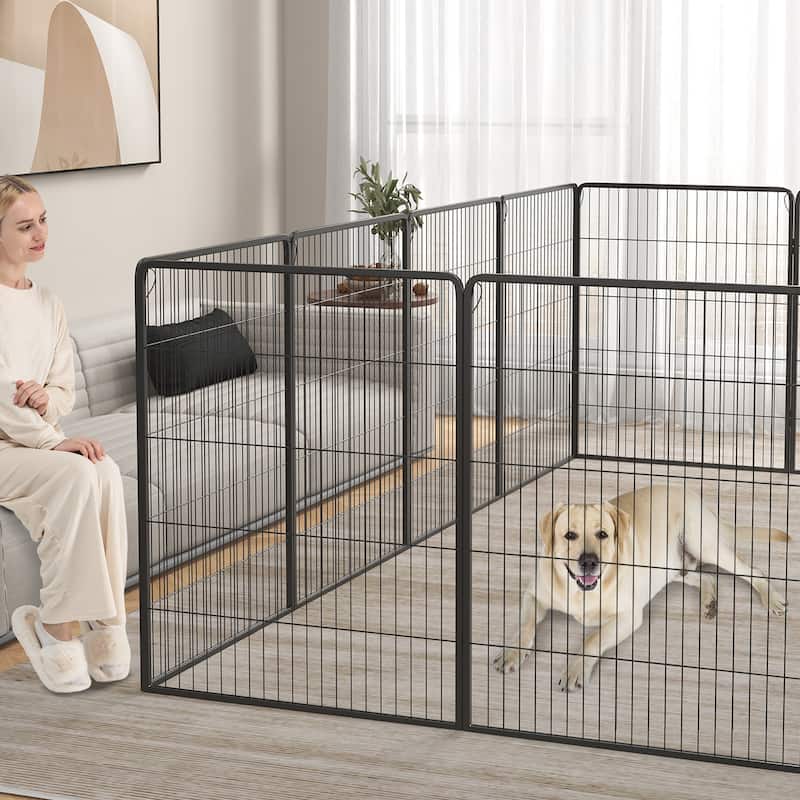 Gymax 16 Panel 40'' Height Pen Fence w/ Lock Indoor Outdoor Foldable