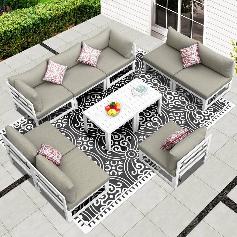 FINCATI 10-piece Patio Sectional Sofa Aluminum Conversation Set with Tables