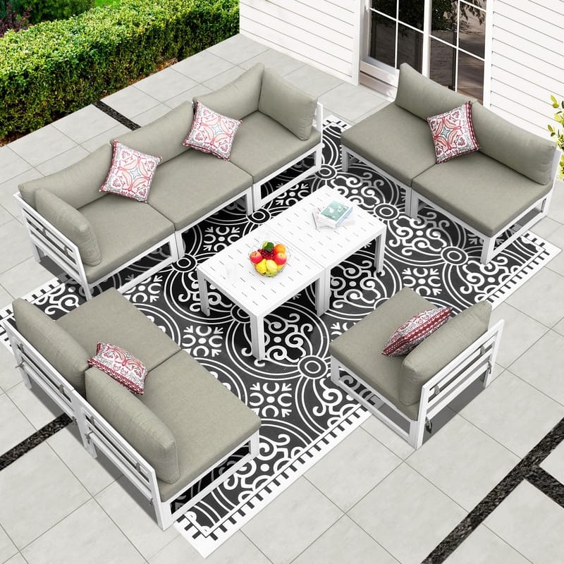 FINCATI 10-Piece Outdoor Furniture Aluminum Patio Set, 29'' Deep Wide Seating Aluminum Patio Furniture Set with Coffee Tables