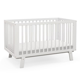 Rubber Wood Baby Crib with Adjustable Mattress Heights and Guardrails-White - 53.5" x 29.5" x 34.5" (L x W x H)
