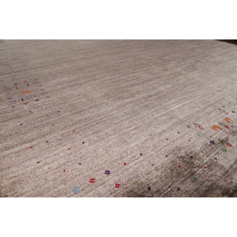 Brown Gabbeh Oriental Area Rug Hand-Knotted Silk Carpet - 8'11" x 11'8"