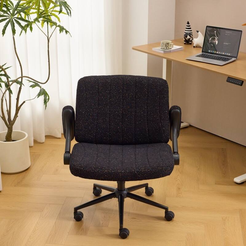 Speckled Chenille Swivel Chair With Flip-Up Arms For Cross-Legged
