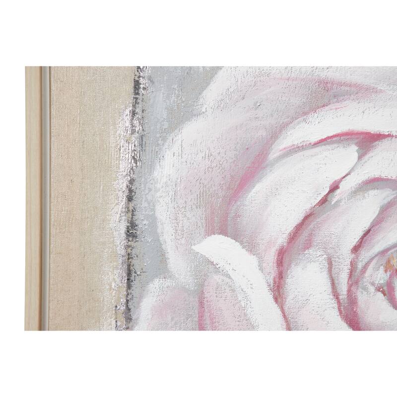 Large White & Pink Roses Acrylic Painting on Canvas in Wood Frame 39.5 x 29.5