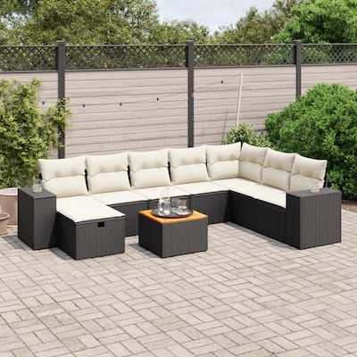 vidaXL Patio Sofa Set with Cushions Outdoor Furniture 9 Piece Poly Rattan