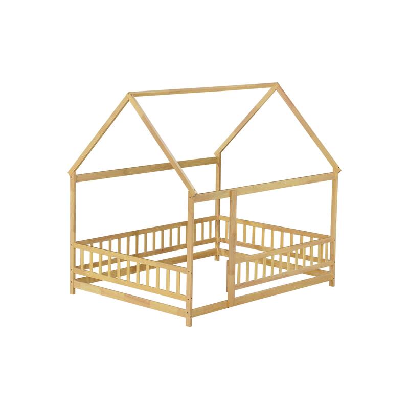 House Floor Bed with Roof Frame and Safety Guardrails,Perfect for Kids to Create a Magical and Secure Sleeping Realm