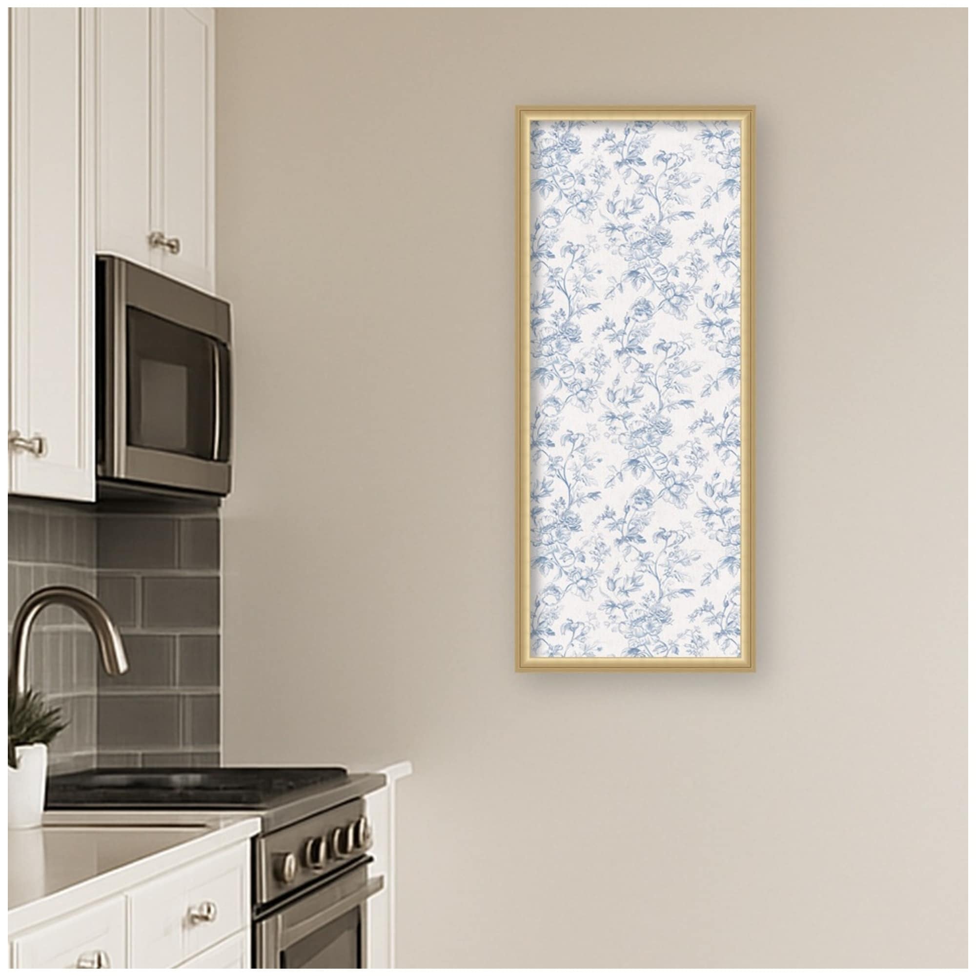 Kate and Laurel Framed Fabric Pinboard Blue and White Floral Toile Printed Bulletin Board