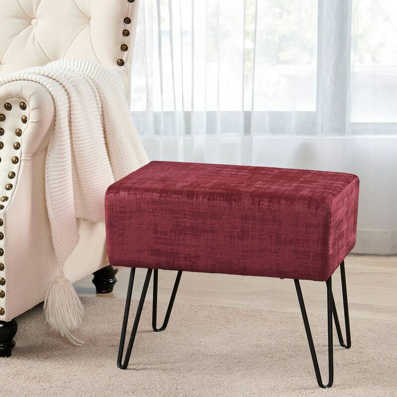 Textured Velvet Ottoman - 19" x 13" x 17" H - Ruby Wine