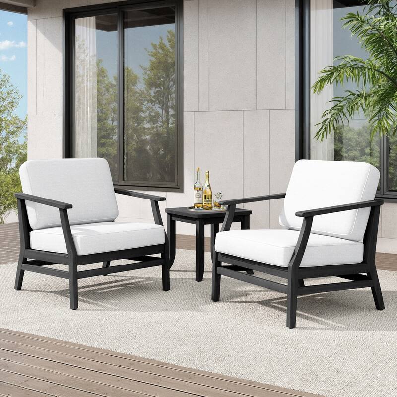Teak Outdoor Bistro Set with Weather-Resistant Cushions (3-Piece Set) - Black/Beige