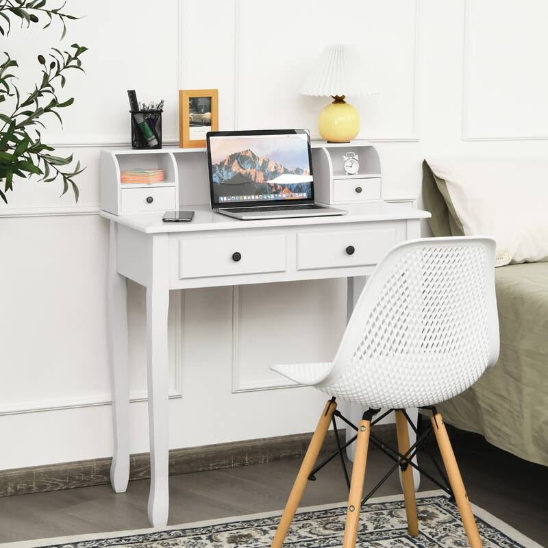 Costway Writing Desk Mission White Home Office Computer Desk 4 Drawer