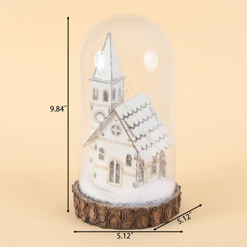Christmas Snowy White Church Glass Dome Lantern