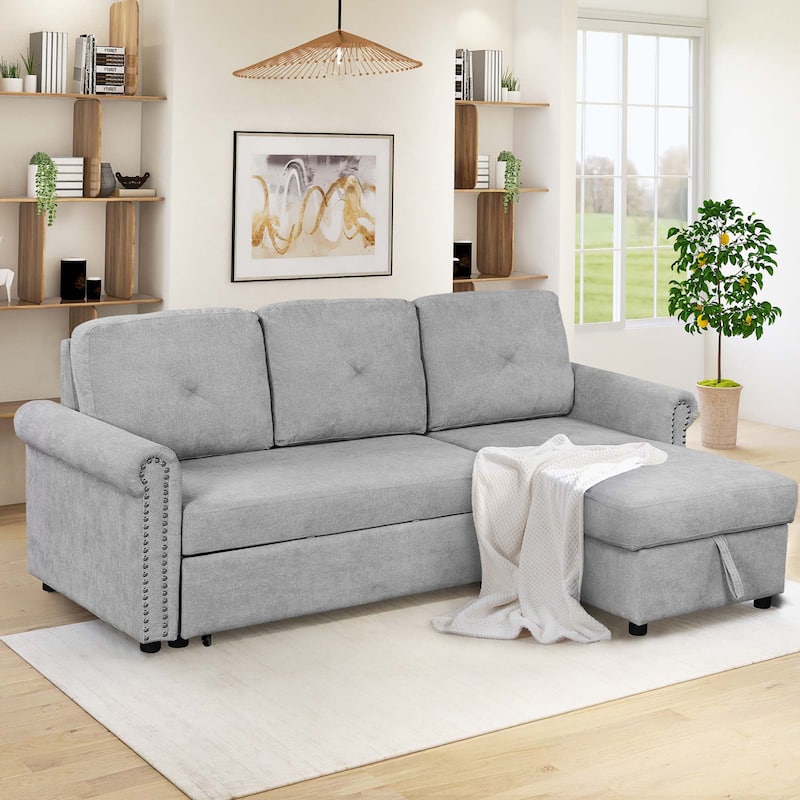 Classic and Cozy L-shape Pull-out Sleeper Sectional Sofa