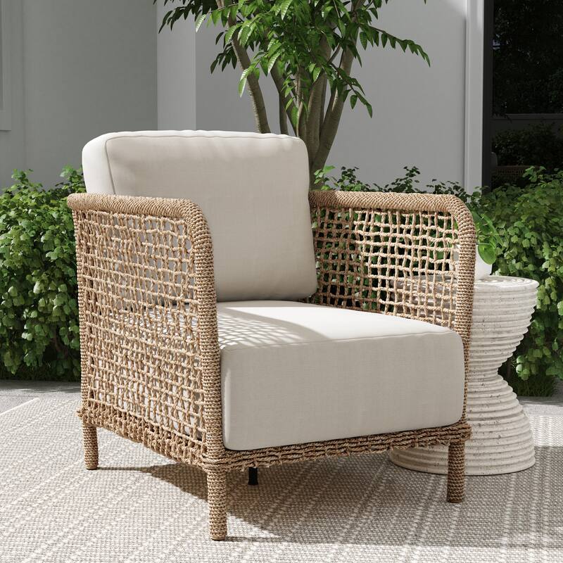 Classic Home Brisbane Outdoor Accent Chair in Natural - Natural Brown & Cream