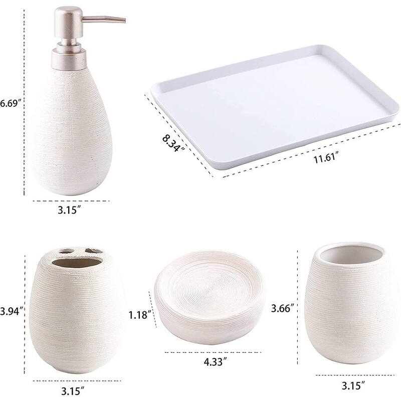 Ceramic Beige Bathroom Accessory Set - Stainless Steel/White