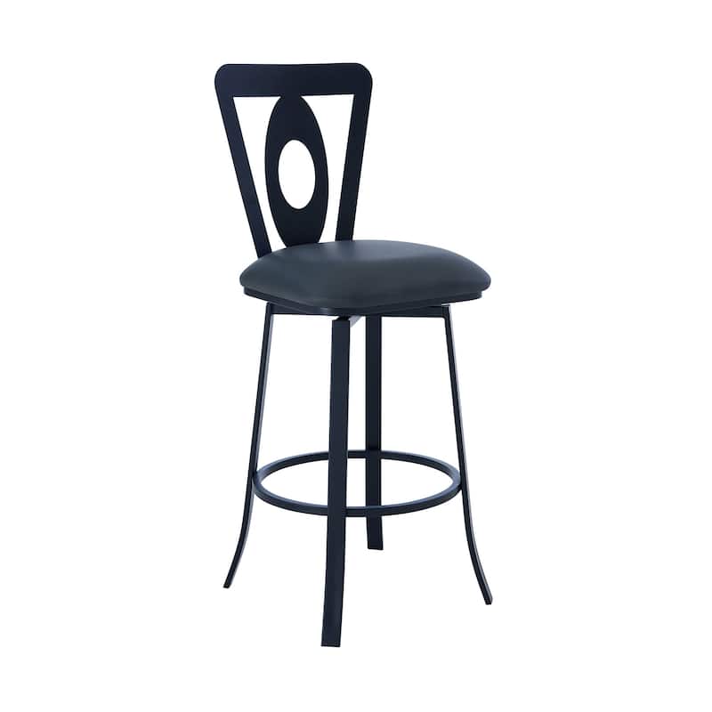 Grey Faux Leather Swivel Bar Stool with Full Back and Iron Frame - 18” x 21” x 46” (D x W x H) - Grey-Black