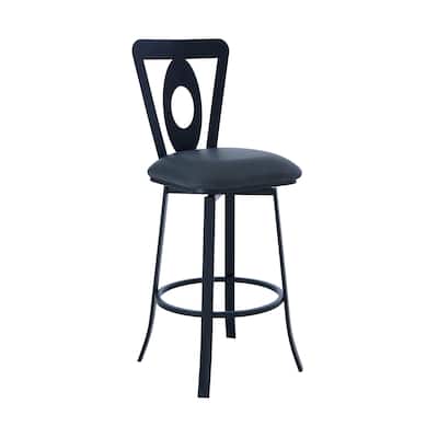 Grey Faux Leather Swivel Bar Stool with Full Back and Iron Frame - 18” x 21” x 46” (D x W x H)