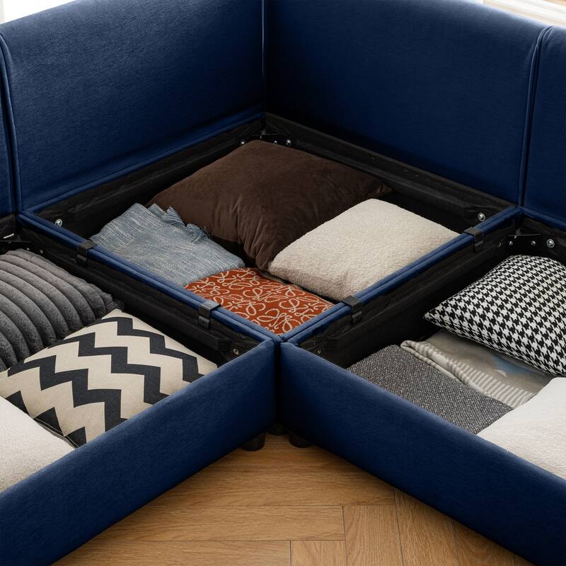 75.5" 2-Seater Chenille Sofa with Ottoman Storage, Cylindrical Backrest and Modular Design
