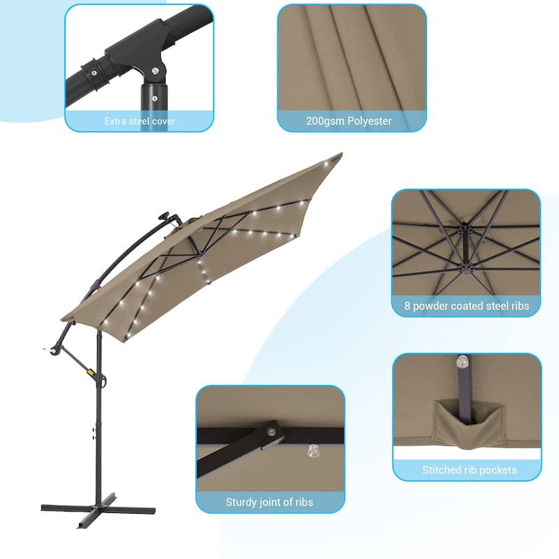 LIVOOSUN Outdoor Patio Umbrella, Square Canopy Offset LED Umbrella