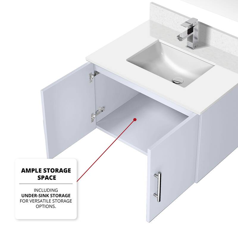 30" Marble Top Bathroom Vanity with Soft-Close Doors, 30" x 32" Mirror & Monte Chrome Faucet - Compact Design