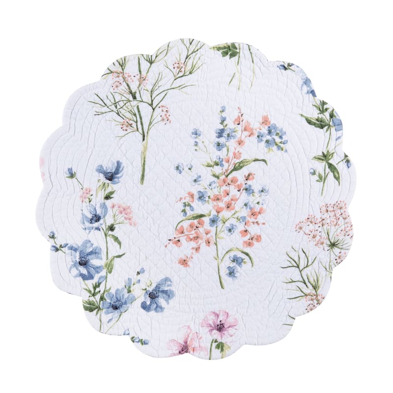 Cynthia Round Cotton Quilted Reversible Placemats Set of 6, 17"