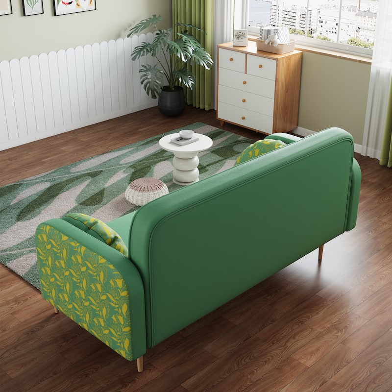 Upholstered Armsofa with Tulip Pattern, Chic Loveseat with Dumpling Shaped Pillows, Accent Sofa Couch with Button Design