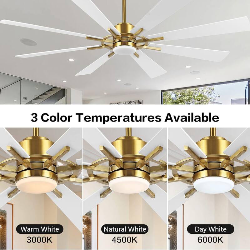 72" Modern 8-Blade Windmill LED Large Ceiling Fan with Remote