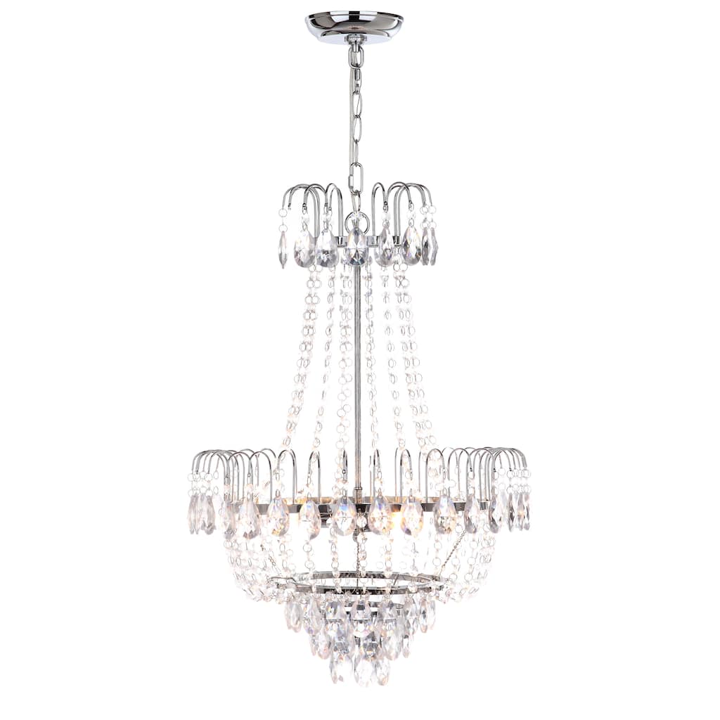 SAFAVIEH Lighting Aisha Adjustable 3-Light Chrome/ Clear Crystal Pendant - 18"x18"x29.5-101.5" - Chrome/Clear - 18Wx18Dx102H