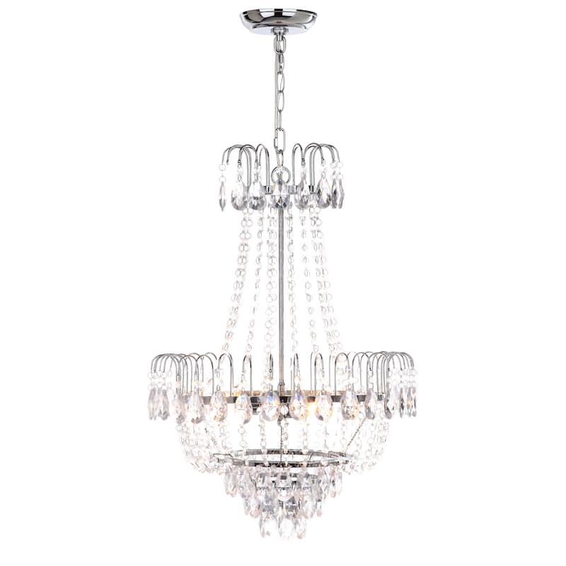 SAFAVIEH Lighting Aisha Adjustable 3-Light Chrome/ Clear Crystal Pendant - 18"x18"x29.5-101.5" - Chrome/Clear - 18Wx18Dx102H
