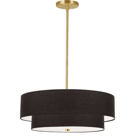 4 Light Incandescent 2 Tier Pendant, Aged Brass with Black Shade