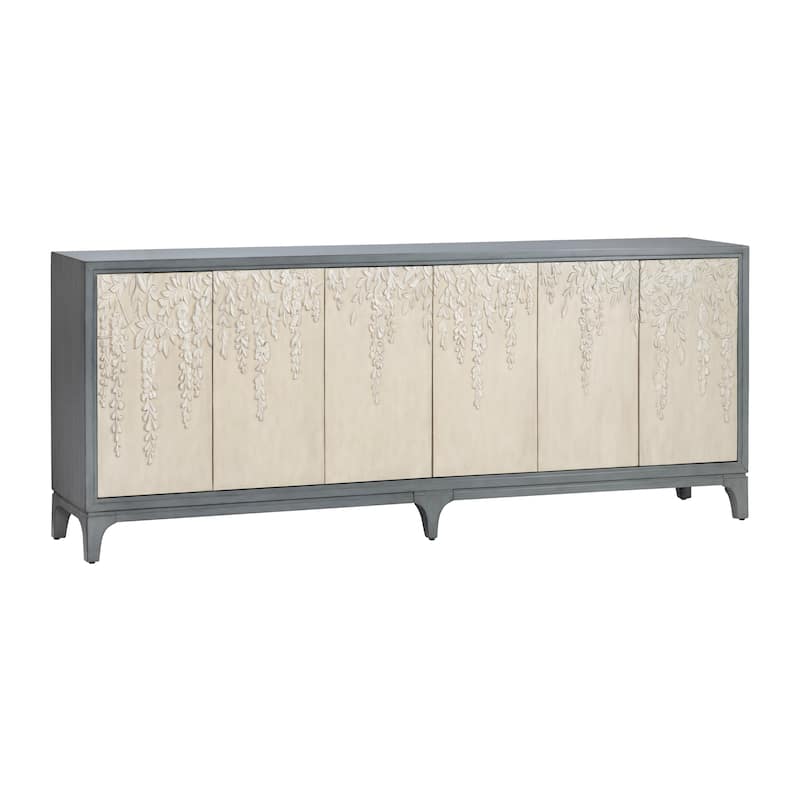 88 in. Blue Solid Wood 6 Door Media Credenza_Sideboard