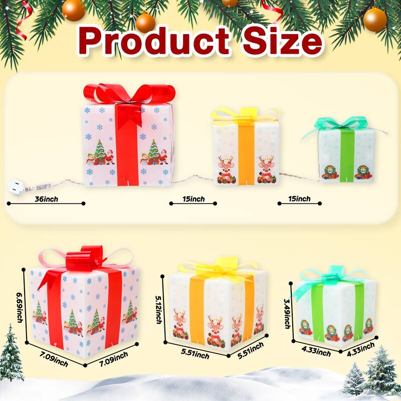 Set of 3 Christmas Decorations Lighted Gift Boxes