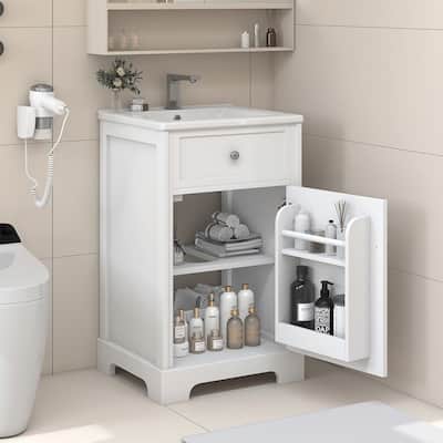 20" Bathroom Vanity with Sink, Soft Closing Door, Storage Rack, and Adjustable Shelf