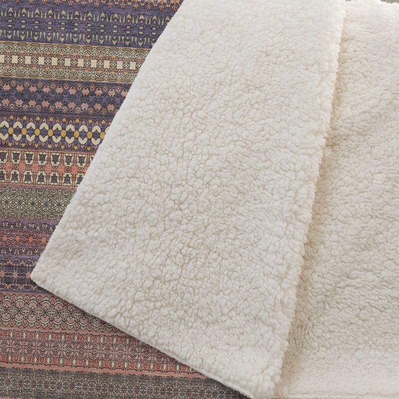 Premium Machine Washable Boho Stripes Sherpa Throw Blanket