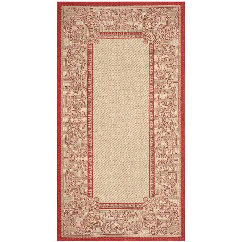 SAFAVIEH Courtyard Kitija Indoor/ Outdoor Waterproof Patio Backyard Rug - 2'7" x 5' - Natural/Red