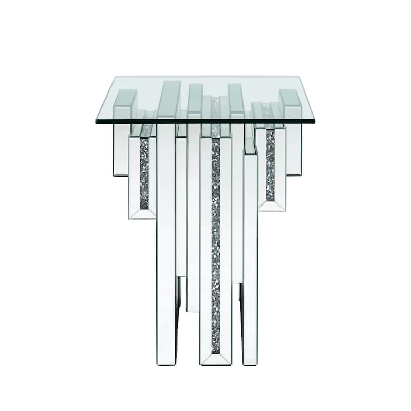 Glass Top End Table with Mirror Panels and Faux Gemstone Accents, Silver