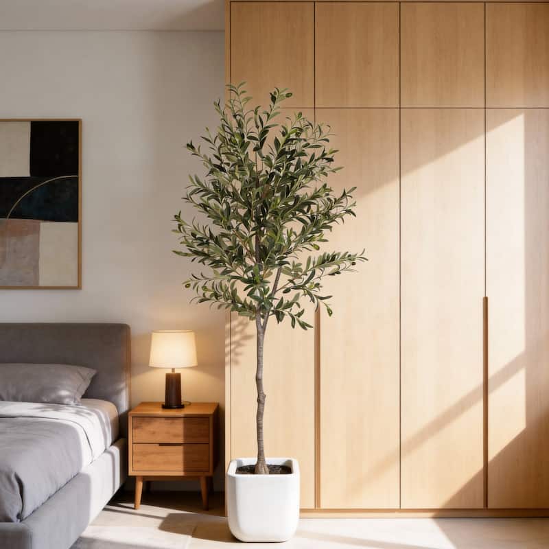 6FT Artificial Olive Tree in Black Plastic Pot, 1pc/set - Green Leaves