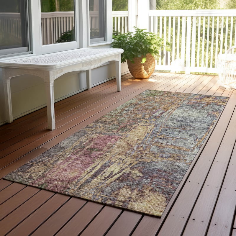 Machine Washable Indoor/ Outdoor Abstract Modern Chantille Rug - Brown - 2'3" x 7'6"