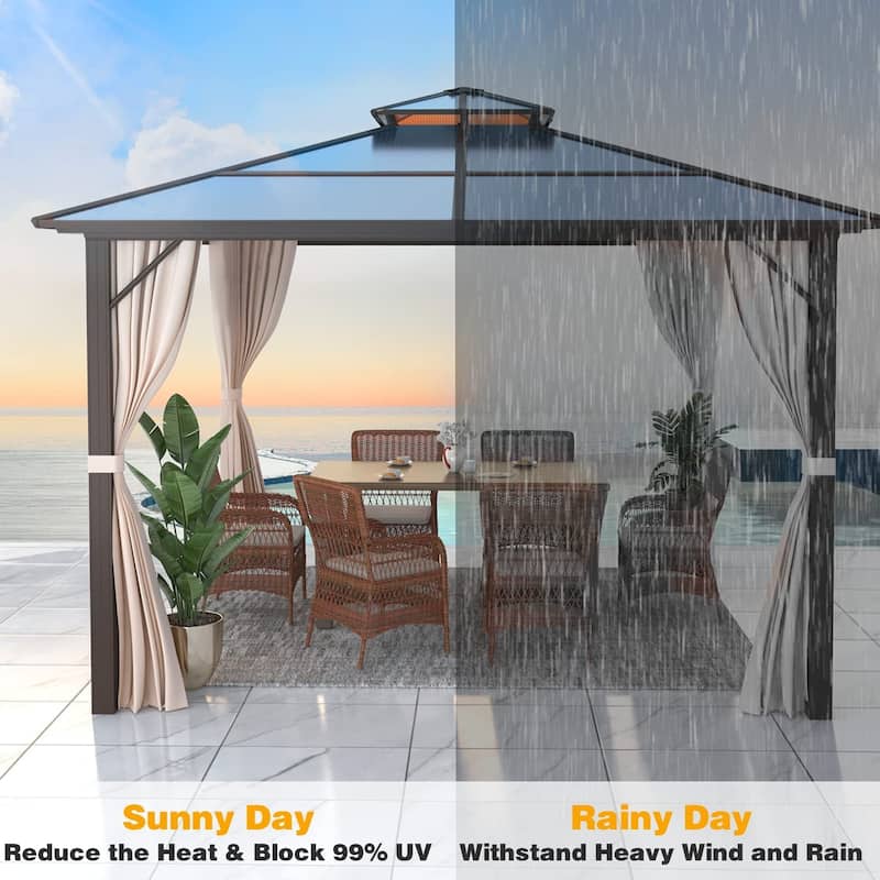 EROMMY 12'x12' Outdoor Double Roof Hardtop Gazebo for Patio, Garden
