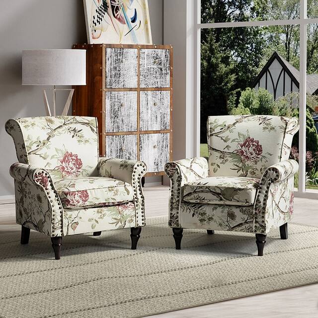 Avelina Upholstered Accent Armchair with Rolled Arms Set of 2 - FLORAL