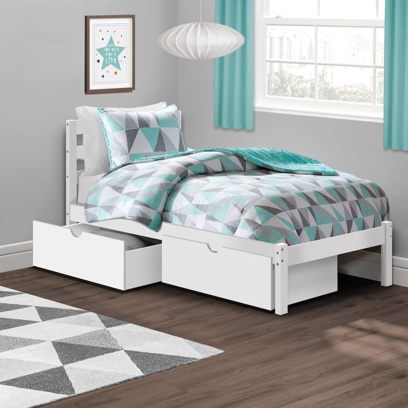 P'kolino Twin Bed with trundle bed - White w/ Storage Drawers