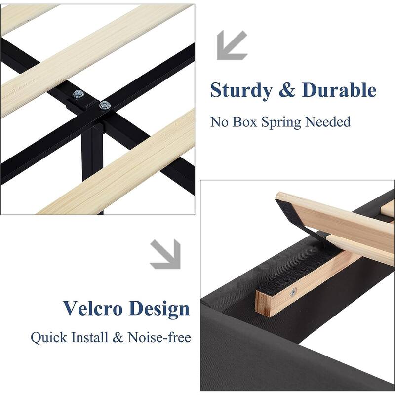 VECELO Bed Frame with Adjustable Headboard, Upholstered Button Tufted Platform Bedframe with Wood Slats Support