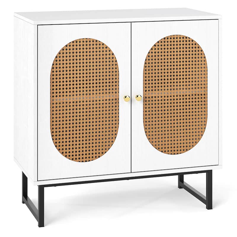 Costway Buffet Cabinet with 2 Doors Adjustable Shelf Metal Legs Accent - See Details - White