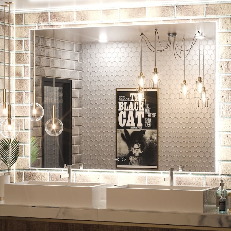 KEONJINN LED Backlit Bathroom Vanity Wall Mirror, Anti-Fog and Dimmable - 48x36