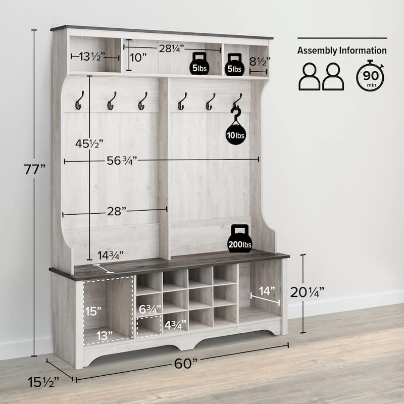 Prepac Rustic Ridge Entryway Cabinet 15.5" D x 60" W x 77" H - 60 in W x 77 in H x 15.5 in D