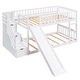 preview thumbnail 9 of 32, Stairway Twin over Twin Bunk Bed Wooden Kids Bed with Two Storage Drawers,Guardrails and Slide