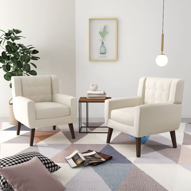 Cotton/ Linen Look Fabric Modern Accent Chair Armchair - Set of 2 - White(Set of 2)