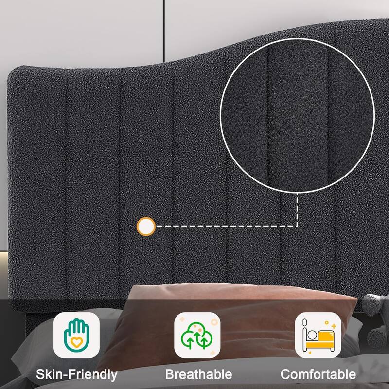 VECELO Upholstered Bed Frames with Luxurious Teddy Fabric and Adjustable Headboard & Footboard, 7.9'' Under Bed Space