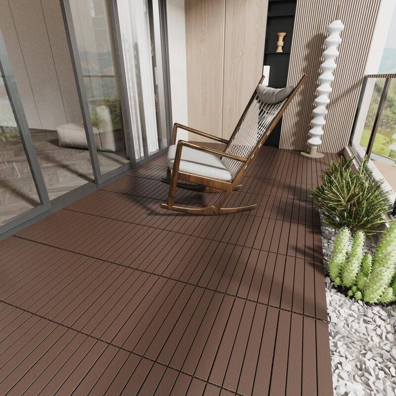 2FT Patio Deck Tiles DIY Module Interlocking Decking Tiles Floor Tile - Brown