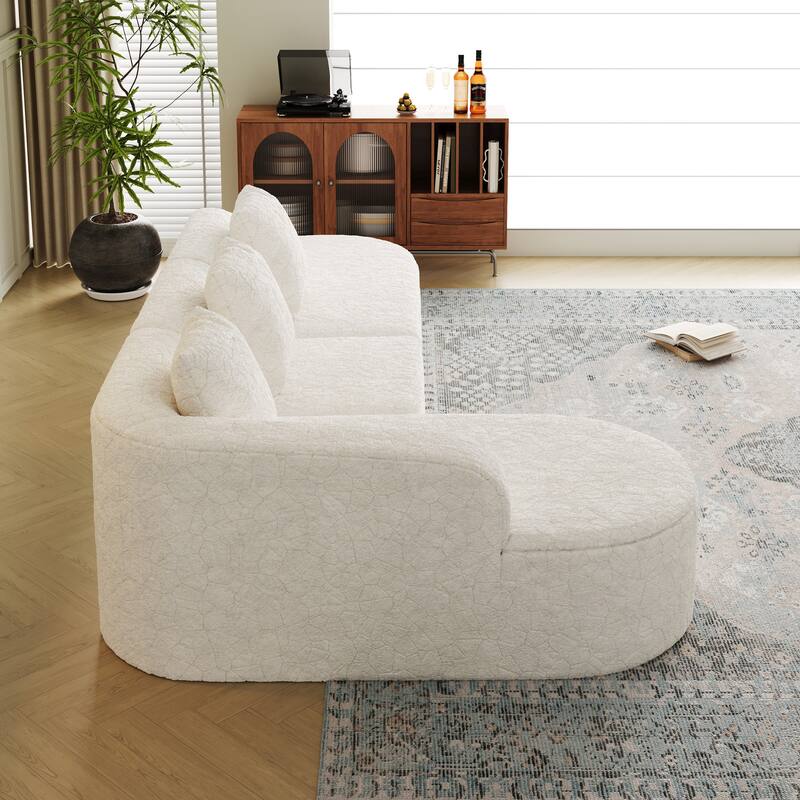 111.8-inch L-shaped curved modular sofa, modern design featuring lychee-textured long-pile polyester fabric, curved backrest